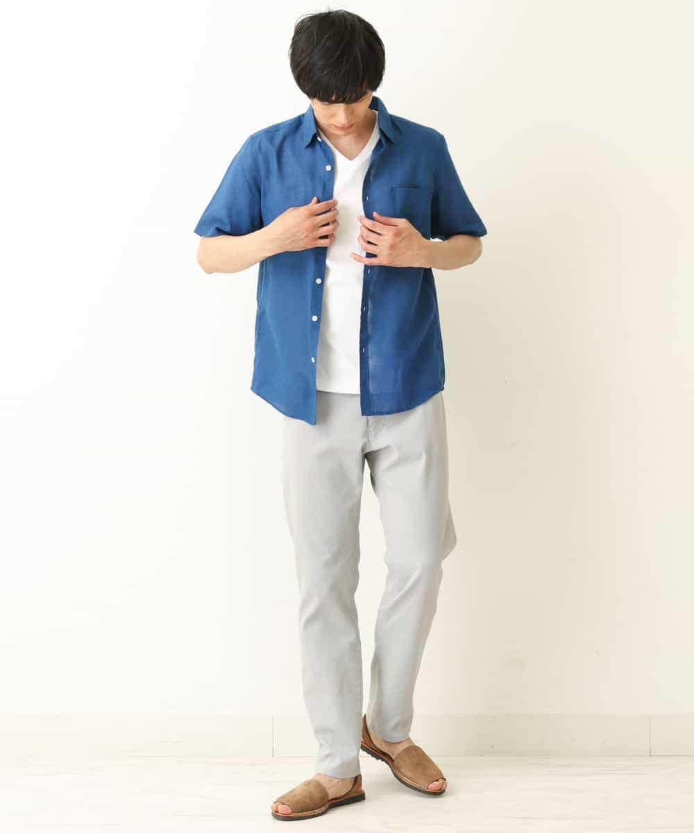 KHBGP74039 a.v.v MEN(アー・ヴェ・ヴェ) 【S-XXL】ハイブリッドリネン半袖シャツ ブルー