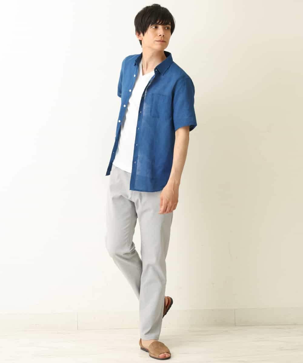 KHBGP74039 a.v.v MEN(アー・ヴェ・ヴェ) 【S-XXL】ハイブリッドリネン半袖シャツ ブルー