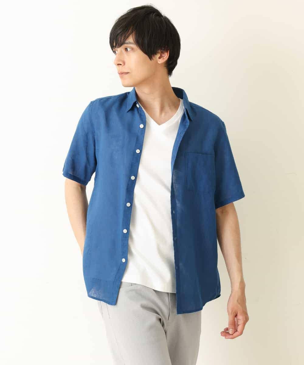 KHBGP74039 a.v.v MEN(アー・ヴェ・ヴェ) 【S-XXL】ハイブリッドリネン半袖シャツ ブルー