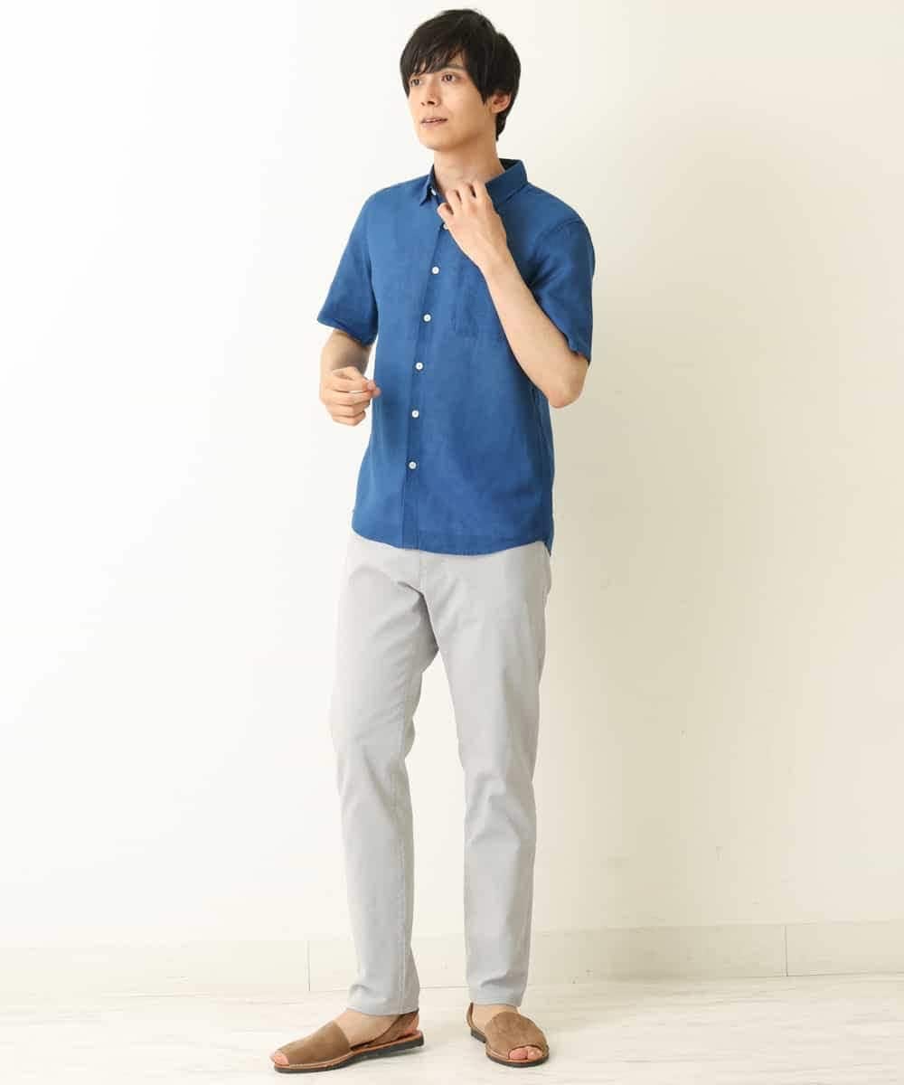 KHBGP74039 a.v.v MEN(アー・ヴェ・ヴェ) 【S-XXL】ハイブリッドリネン半袖シャツ ブルー