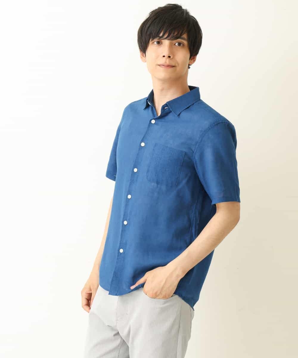 KHBGP74039 a.v.v MEN(アー・ヴェ・ヴェ) 【S-XXL】ハイブリッドリネン半袖シャツ ブルー