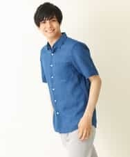KHBGP74039 a.v.v MEN(アー・ヴェ・ヴェ) 【S-XXL】ハイブリッドリネン半袖シャツ ブルー
