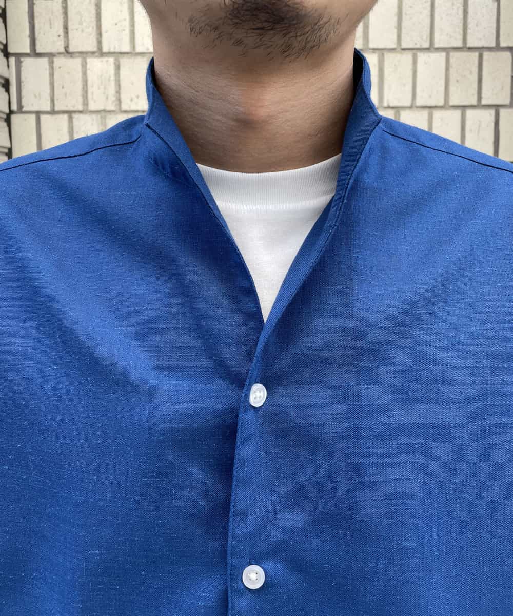KHBGS33049 a.v.v MEN(アー・ヴェ・ヴェ) 【接触冷感/防シワ】さらさらリネン混スタンドカラーシャツ(8分袖） ブルー