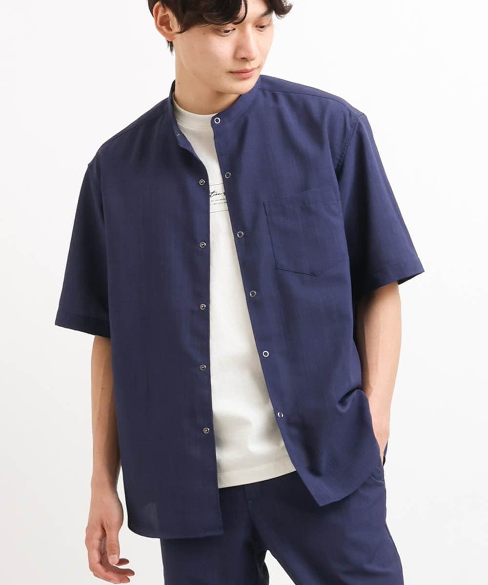 KHBGS42049 a.v.v MEN 【S-XXL】リライト バンドカラーシャツ(セットアップ可）