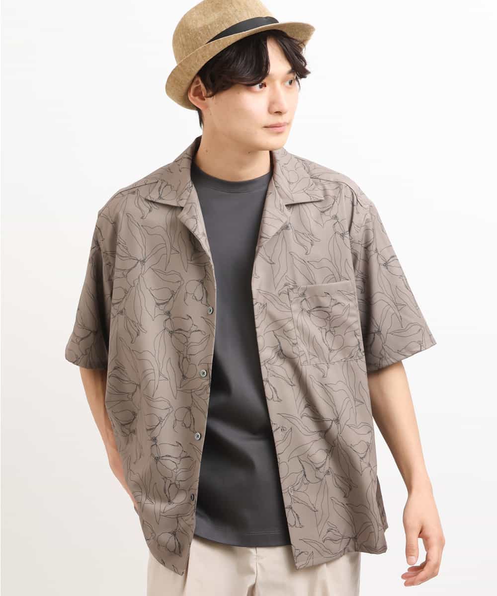 KHBGS48059 a.v.v MEN 線画フラワープリント五分袖シャツ