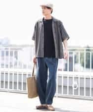 KHBGS58069 a.v.v MEN(アー・ヴェ・ヴェ) ラッセルレース五分袖シャツ ライトブルー