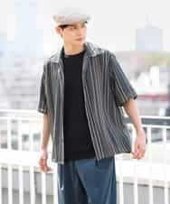 KHBGS58069 a.v.v MEN(アー・ヴェ・ヴェ) ラッセルレース五分袖シャツ ライトブルー