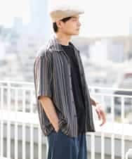 KHBGS58069 a.v.v MEN(アー・ヴェ・ヴェ) ラッセルレース五分袖シャツ ライトブルー