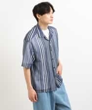 KHBGS58069 a.v.v MEN(アー・ヴェ・ヴェ) ラッセルレース五分袖シャツ ライトブルー