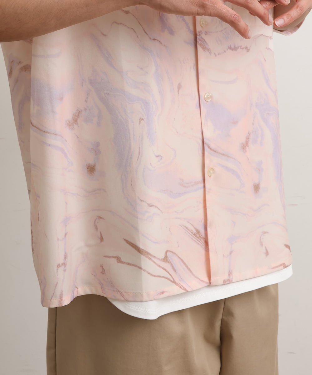 KHBGS61059 a.v.v MEN(アー・ヴェ・ヴェ) 【接触冷感/速乾】マーブルプリントシャツ(五分袖) ピンク