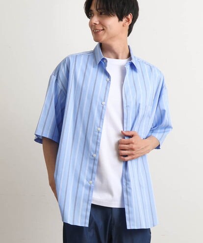 KHBGS63059 a.v.v MEN ストライプワイドシルエットシャツ(五分袖)