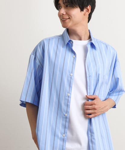 KHBGS63059  【接触冷感】ストライプワイドシルエットシャツ(五分袖)