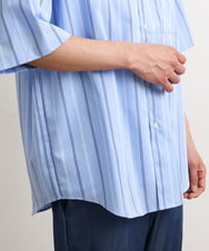 KHBGS63059 a.v.v MEN(アー・ヴェ・ヴェ) ストライプワイドシルエットシャツ(五分袖) ブルー