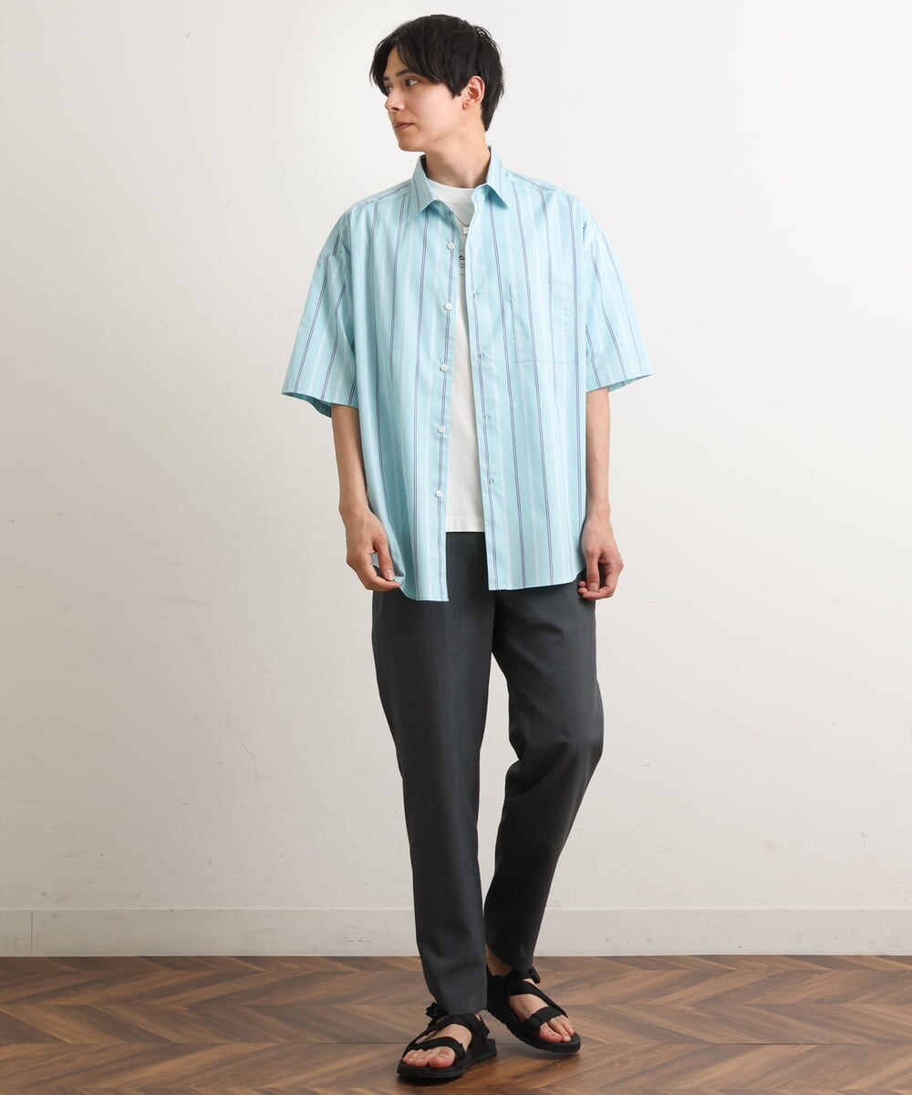 KHBGS63059 a.v.v MEN(アー・ヴェ・ヴェ) ストライプワイドシルエットシャツ(五分袖) ブルー