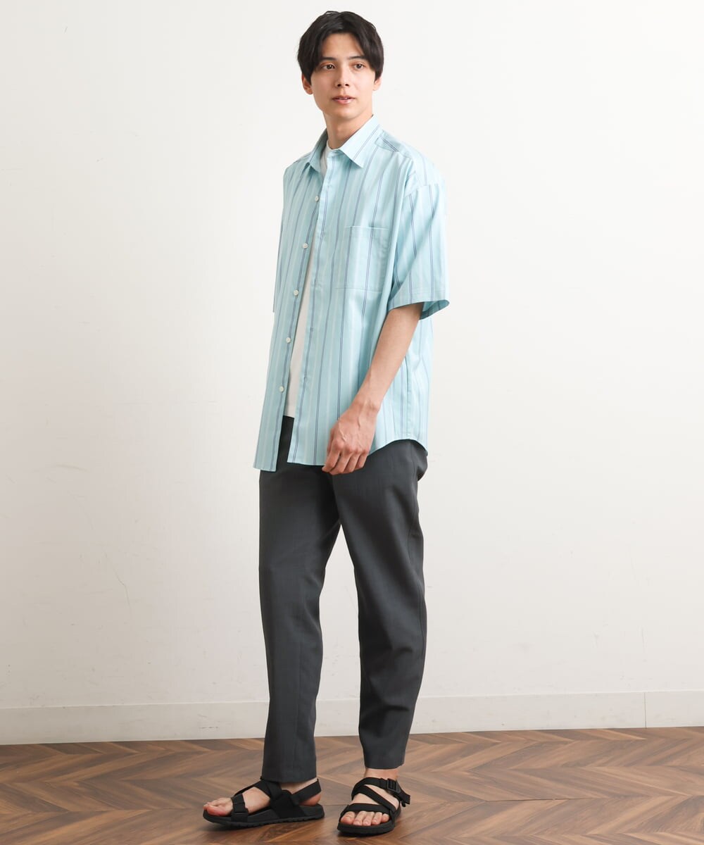 KHBGS63059 a.v.v MEN(アー・ヴェ・ヴェ) ストライプワイドシルエットシャツ(五分袖) ブルー