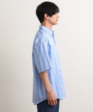 KHBGS63059 a.v.v MEN(アー・ヴェ・ヴェ) ストライプワイドシルエットシャツ(五分袖) ブルー