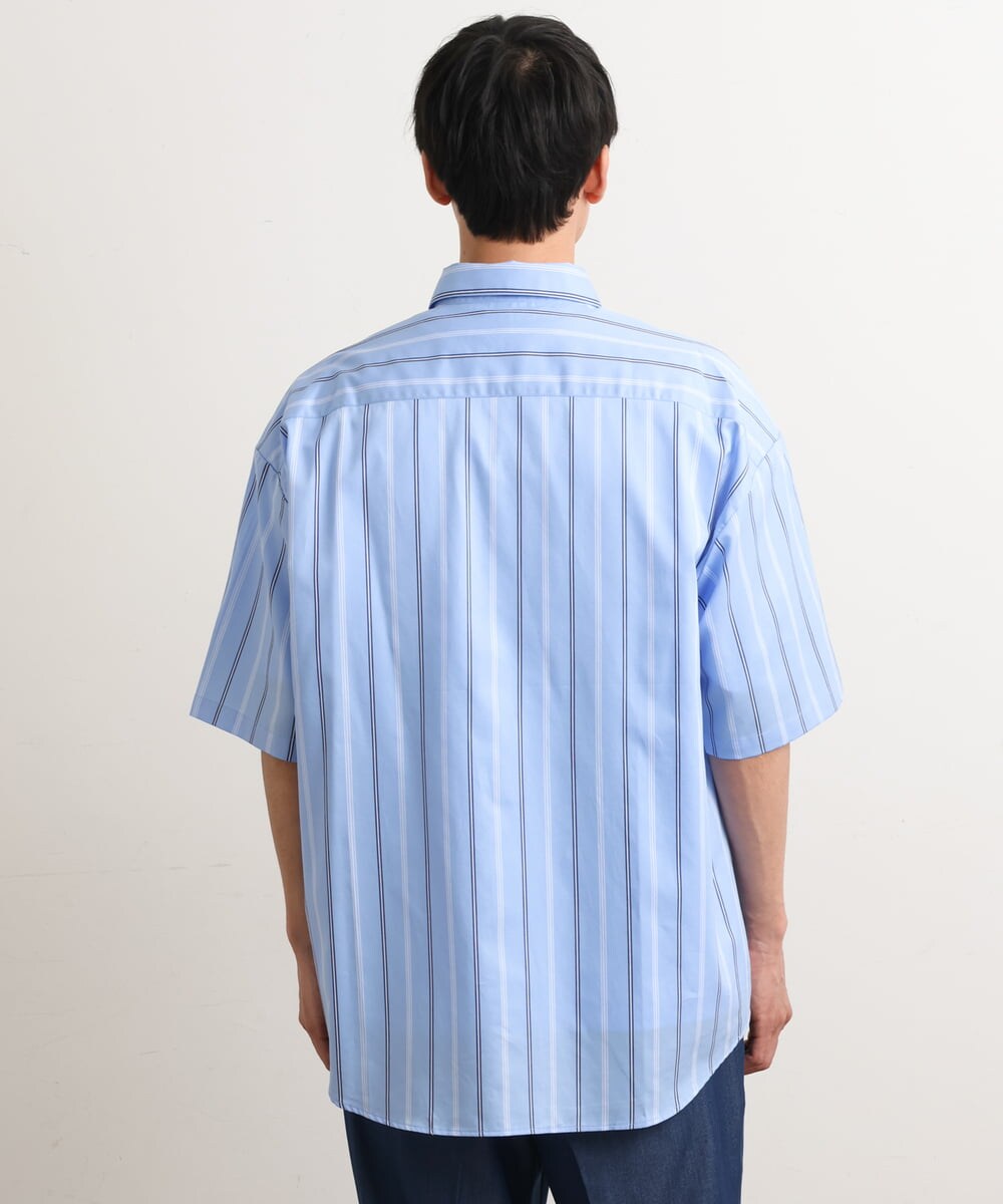 KHBGS63059 a.v.v MEN(アー・ヴェ・ヴェ) ストライプワイドシルエットシャツ(五分袖) ブルー