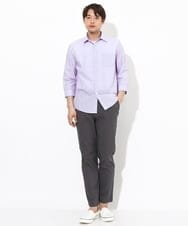 KHBGV30044 a.v.v MEN(アー・ヴェ・ヴェ) 【定番アイテム】リネン混シャツ 7分袖（さらリネシリーズ） オレンジ