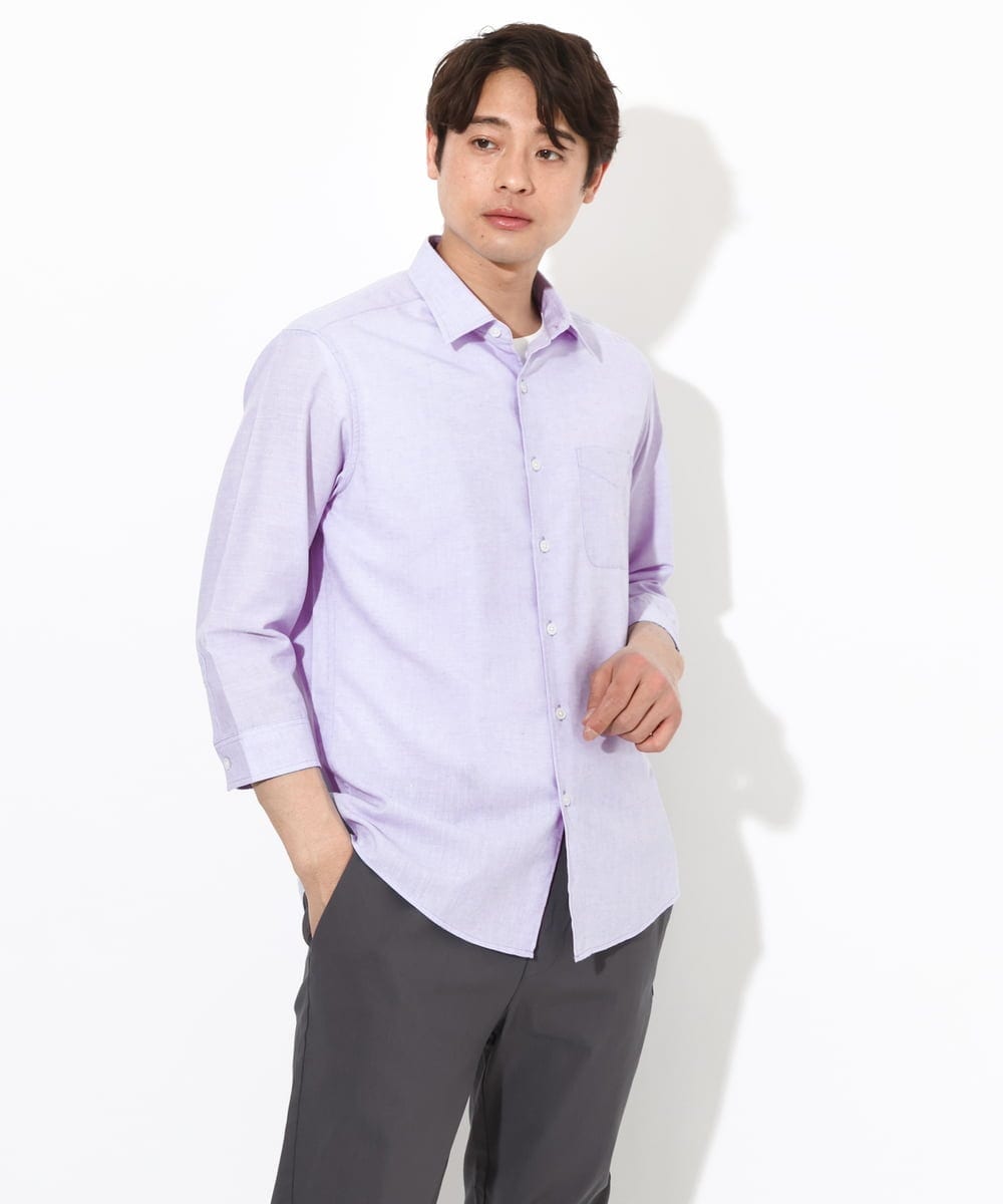 KHBGV30044 a.v.v MEN(アー・ヴェ・ヴェ) 【定番アイテム】リネン混シャツ 7分袖（さらリネシリーズ） オレンジ