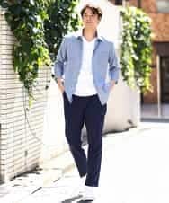 KHBGV30044 a.v.v MEN(アー・ヴェ・ヴェ) 【定番アイテム】リネン混シャツ 7分袖（さらリネシリーズ） オレンジ