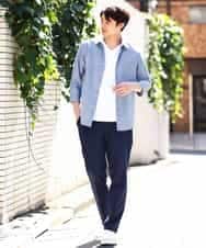KHBGV30044 a.v.v MEN(アー・ヴェ・ヴェ) 【定番アイテム】リネン混シャツ 7分袖（さらリネシリーズ） オレンジ