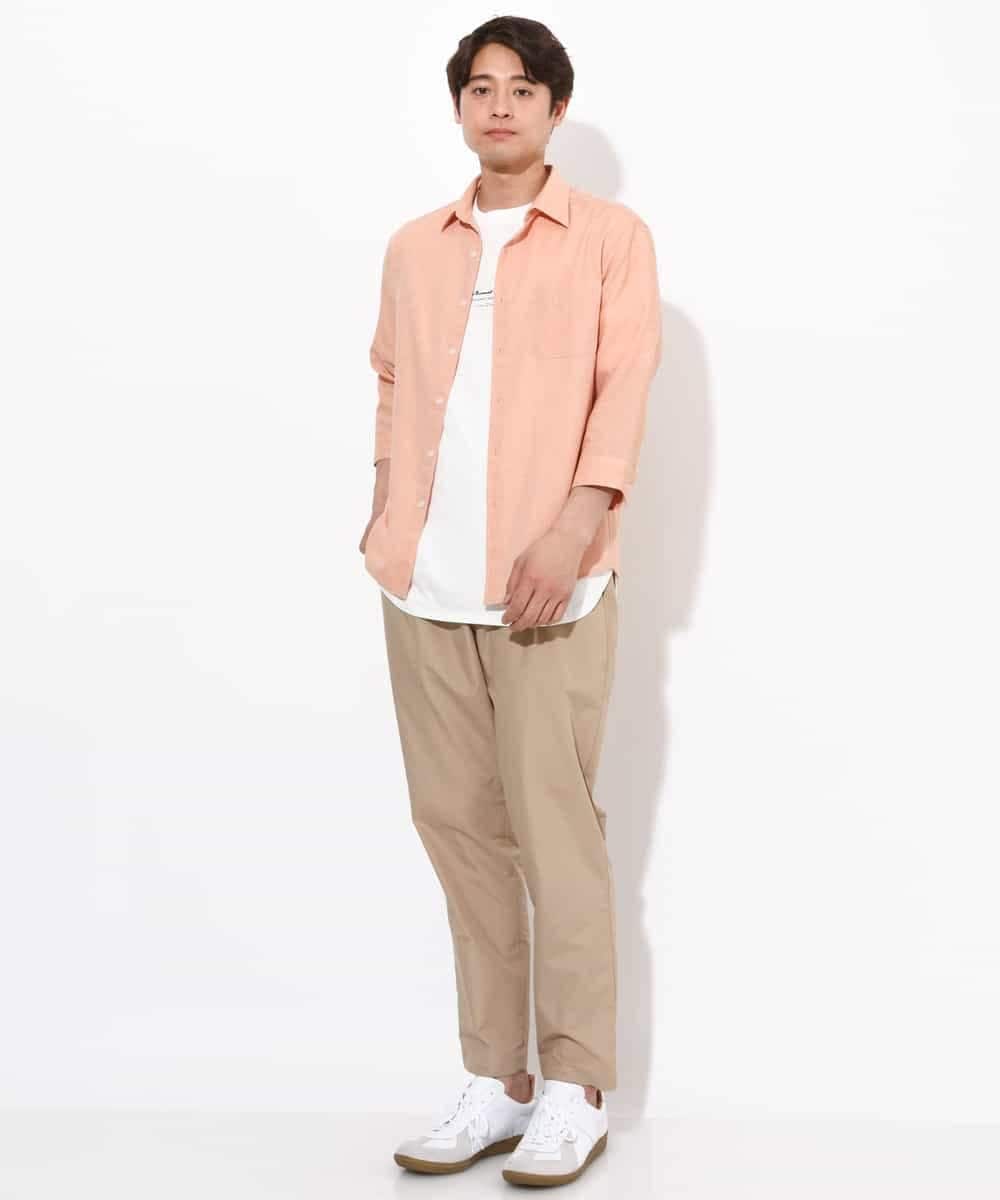 KHBGV30044 a.v.v MEN(アー・ヴェ・ヴェ) 【定番アイテム】リネン混シャツ 7分袖（さらリネシリーズ） オレンジ