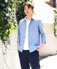 KHBGV30044 a.v.v MEN(アー・ヴェ・ヴェ) 【定番アイテム】リネン混シャツ 7分袖（さらリネシリーズ） オレンジ