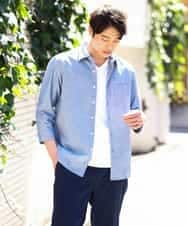 KHBGV30044 a.v.v MEN(アー・ヴェ・ヴェ) 【定番アイテム】リネン混シャツ 7分袖（さらリネシリーズ） オレンジ
