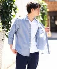 KHBGV30044 a.v.v MEN(アー・ヴェ・ヴェ) 【定番アイテム】リネン混シャツ 7分袖（さらリネシリーズ） オレンジ