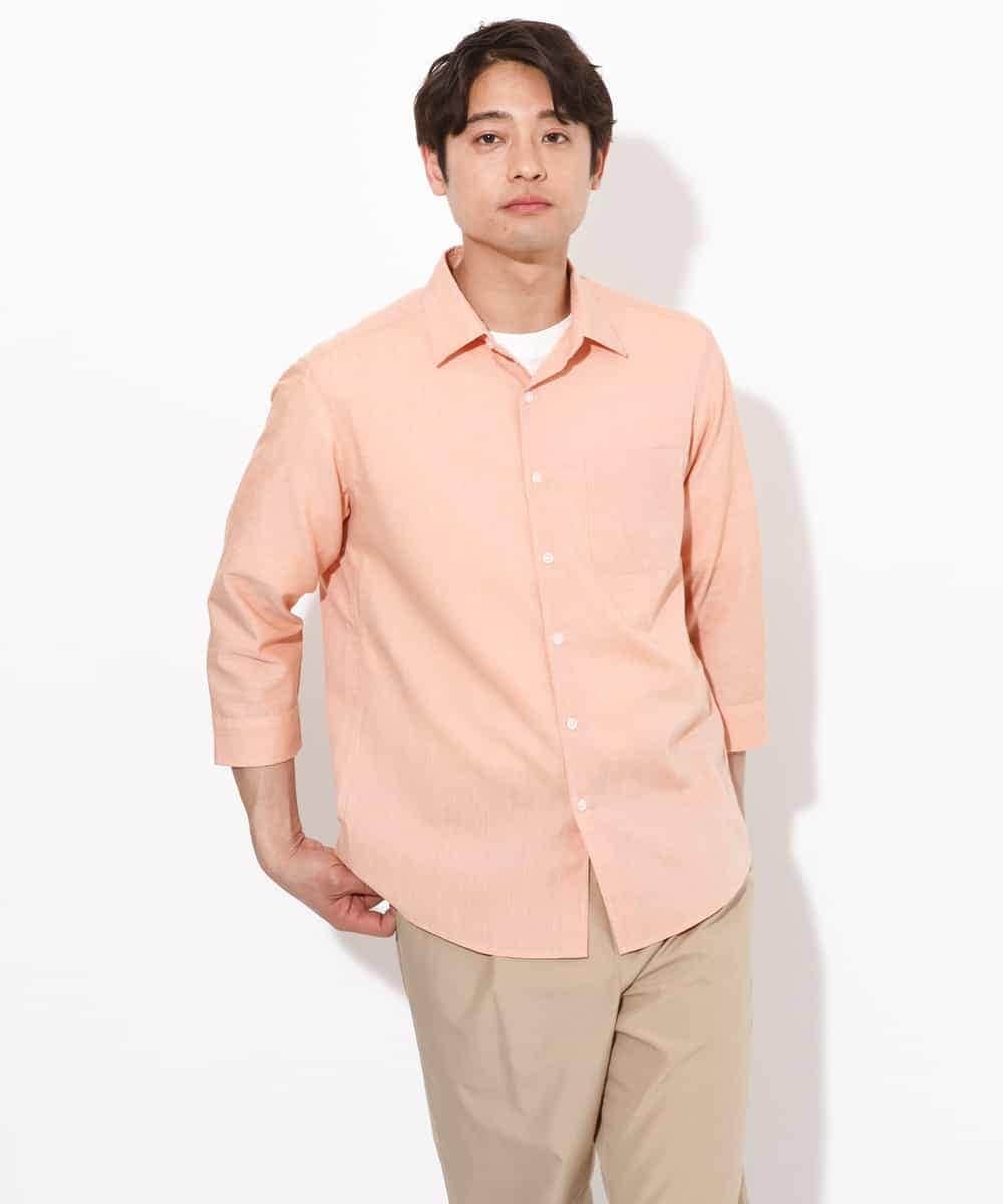 KHBGV30044 a.v.v MEN(アー・ヴェ・ヴェ) 【定番アイテム】リネン混シャツ 7分袖（さらリネシリーズ） オレンジ