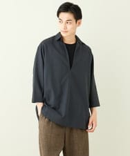 KHBGV32059 a.v.v MEN(アー・ヴェ・ヴェ) 【シワになりにくい】リネン混Ｖネックスキッパーシャツ 7分袖（さらリネシリーズ） ホワイト