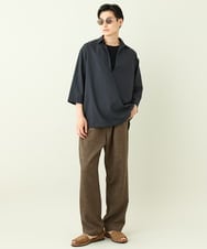 KHBGV32059 a.v.v MEN(アー・ヴェ・ヴェ) 【シワになりにくい】リネン混Ｖネックスキッパーシャツ 7分袖（さらリネシリーズ） ホワイト