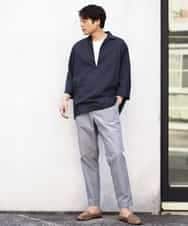 KHBGV32059 a.v.v MEN(アー・ヴェ・ヴェ) 【シワになりにくい】リネン混Ｖネックスキッパーシャツ 7分袖（さらリネシリーズ） ホワイト