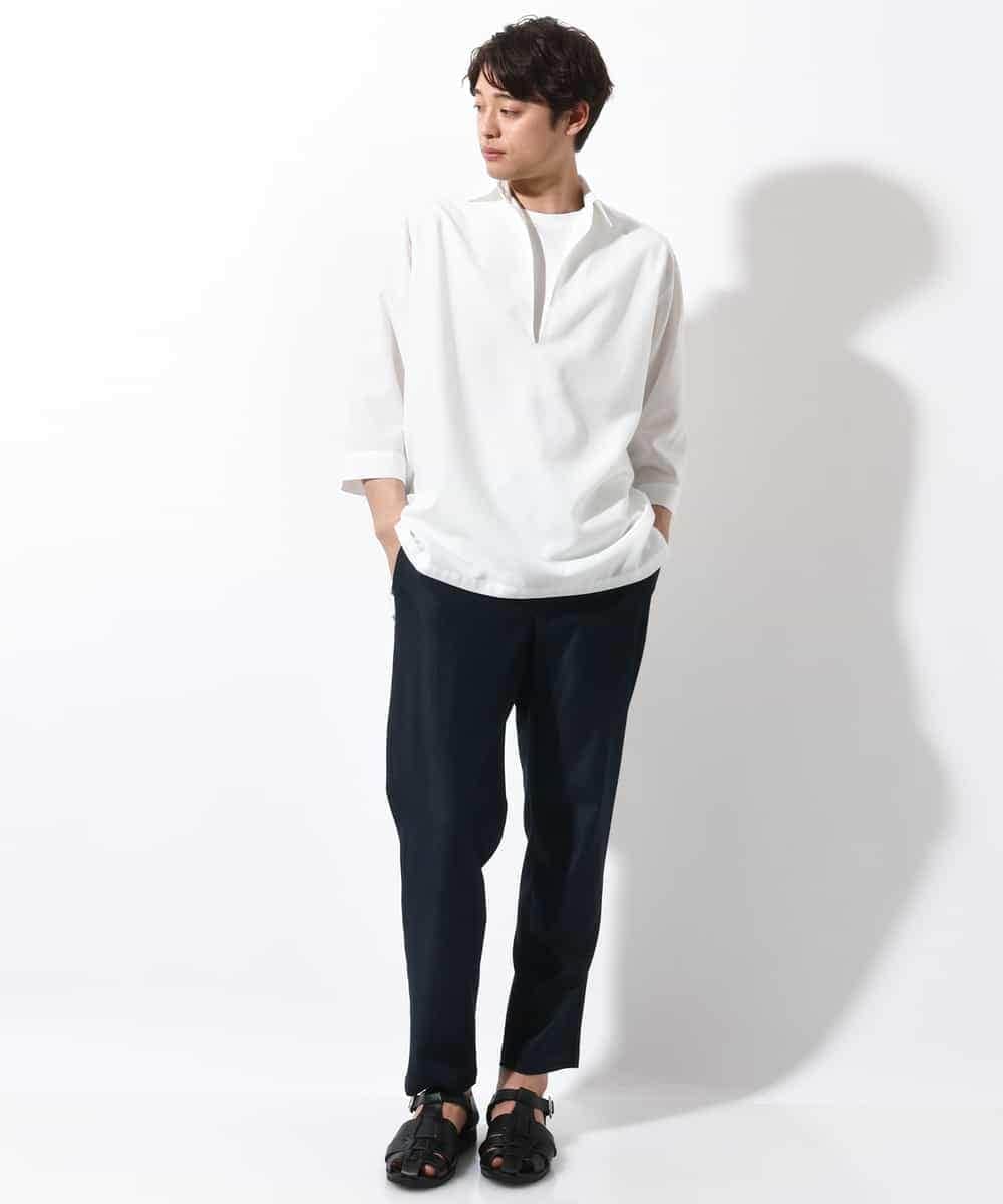 KHBGV32059 a.v.v MEN(アー・ヴェ・ヴェ) 【シワになりにくい】リネン混Ｖネックスキッパーシャツ 7分袖（さらリネシリーズ） ホワイト