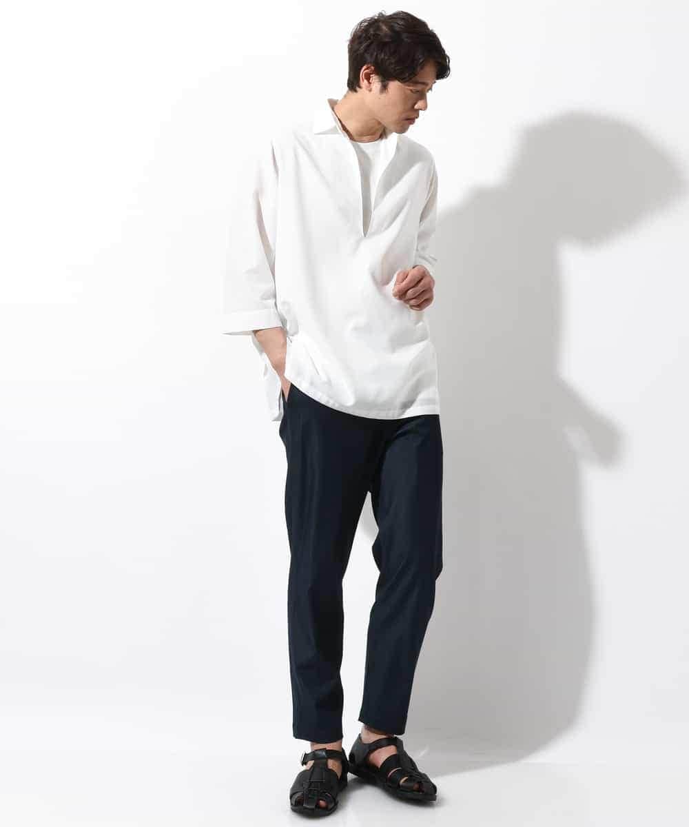 KHBGV32059 a.v.v MEN(アー・ヴェ・ヴェ) 【シワになりにくい】リネン混Ｖネックスキッパーシャツ 7分袖（さらリネシリーズ） ホワイト