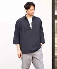 KHBGV32059 a.v.v MEN(アー・ヴェ・ヴェ) 【シワになりにくい】リネン混Ｖネックスキッパーシャツ 7分袖（さらリネシリーズ） ホワイト