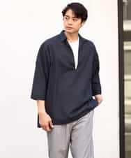 KHBGV32059 a.v.v MEN(アー・ヴェ・ヴェ) 【シワになりにくい】リネン混Ｖネックスキッパーシャツ 7分袖（さらリネシリーズ） ホワイト