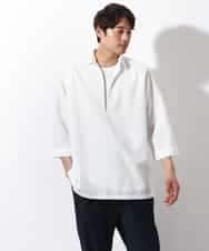 KHBGV32059 a.v.v MEN(アー・ヴェ・ヴェ) 【シワになりにくい】リネン混Ｖネックスキッパーシャツ 7分袖（さらリネシリーズ） ホワイト