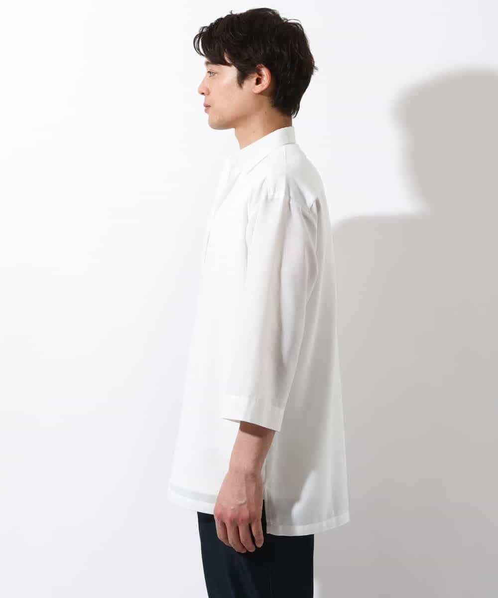 KHBGV32059 a.v.v MEN(アー・ヴェ・ヴェ) 【シワになりにくい】リネン混Ｖネックスキッパーシャツ 7分袖（さらリネシリーズ） ホワイト