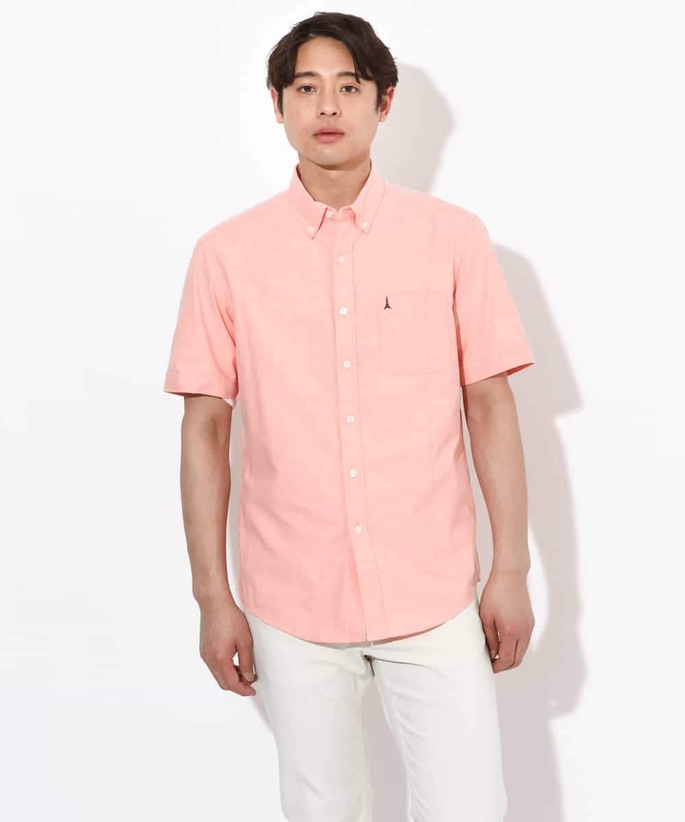 KHBGV43044 a.v.v MEN(アー・ヴェ・ヴェ) 【定番アイテム】エッフェル塔刺繍オックスシャツ 半袖 オレンジ