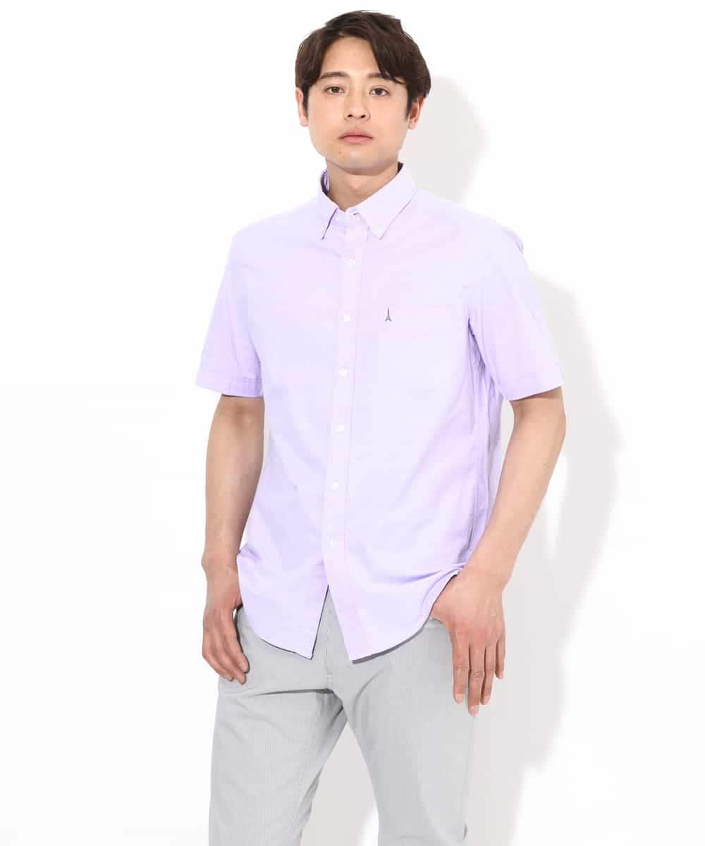 KHBGV43044 a.v.v MEN(アー・ヴェ・ヴェ) 【定番アイテム】エッフェル塔刺繍オックスシャツ 半袖 オレンジ