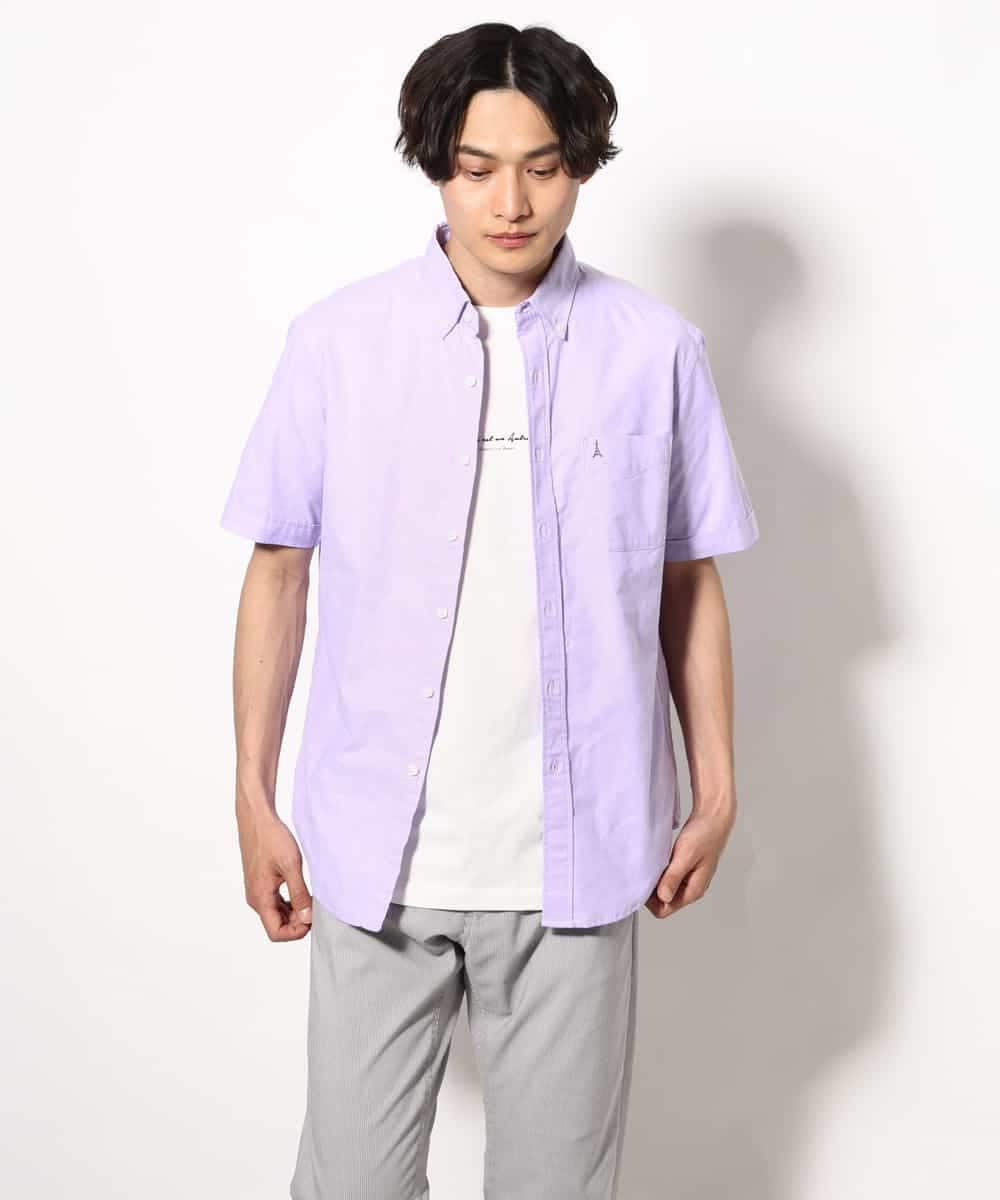KHBGV43044 a.v.v MEN(アー・ヴェ・ヴェ) 【定番アイテム】エッフェル塔刺繍オックスシャツ 半袖 オレンジ