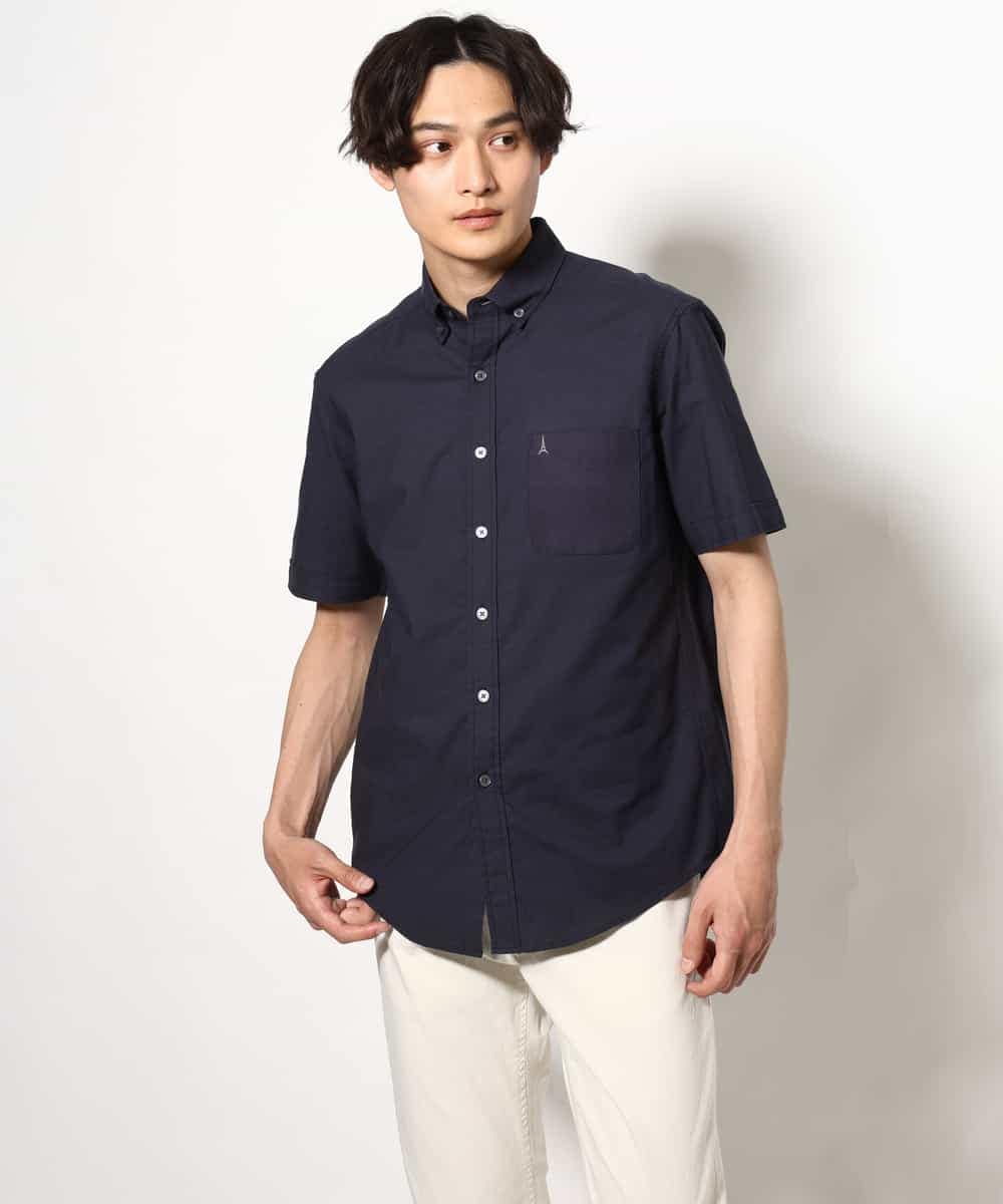 KHBGV43044 a.v.v MEN(アー・ヴェ・ヴェ) 【定番アイテム】エッフェル塔刺繍オックスシャツ 半袖 オレンジ