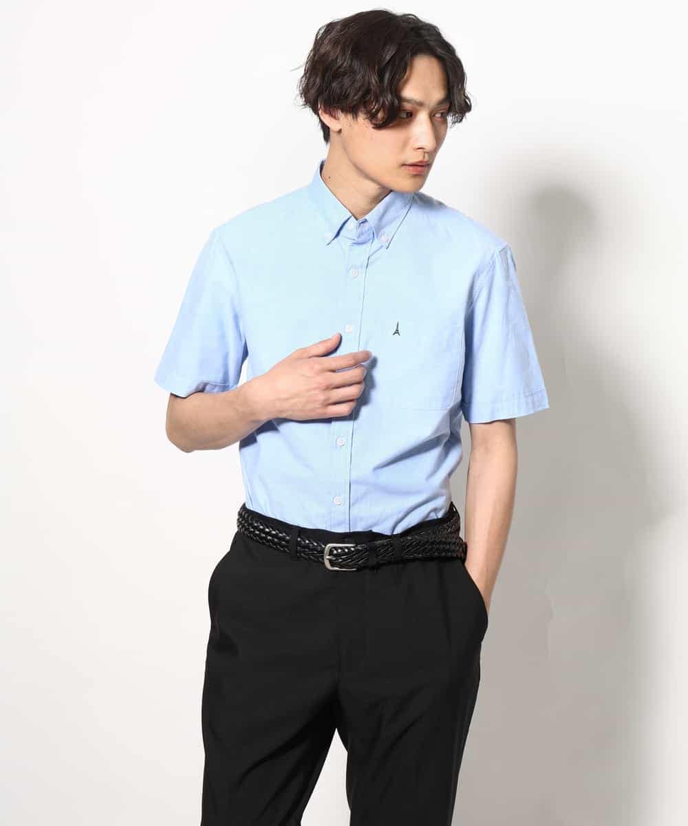 KHBGV43044 a.v.v MEN(アー・ヴェ・ヴェ) 【定番アイテム】エッフェル塔刺繍オックスシャツ 半袖 オレンジ