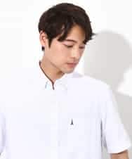 KHBGV43044 a.v.v MEN(アー・ヴェ・ヴェ) 【定番アイテム】エッフェル塔刺繍オックスシャツ 半袖 ホワイト（WEB限定カラー）