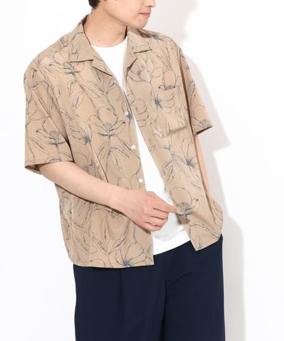 KHBGV48059 a.v.v MEN 【大人上品シャツ】線画フラワーオープンカラーシャツ 5分袖