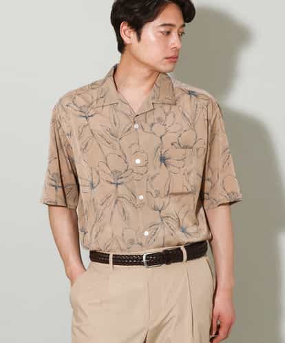 KHBGV48059  【大人上品シャツ】線画フラワーオープンカラーシャツ 5分袖