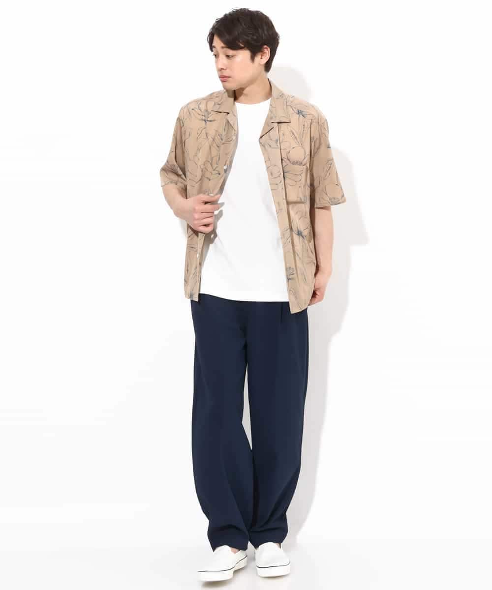 KHBGV48059 a.v.v MEN(アー・ヴェ・ヴェ) 【大人上品シャツ】線画フラワーオープンカラーシャツ 5分袖 ベージュ