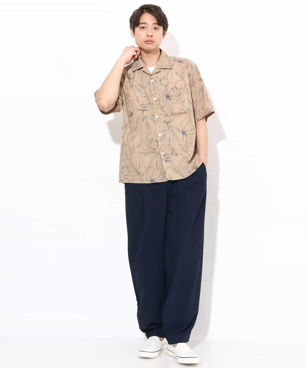 KHBGV48059 a.v.v MEN(アー・ヴェ・ヴェ) 【大人上品シャツ】線画フラワーオープンカラーシャツ 5分袖 ベージュ