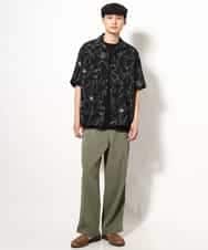 KHBGV48059 a.v.v MEN(アー・ヴェ・ヴェ) 【大人上品シャツ】線画フラワーオープンカラーシャツ 5分袖 ベージュ